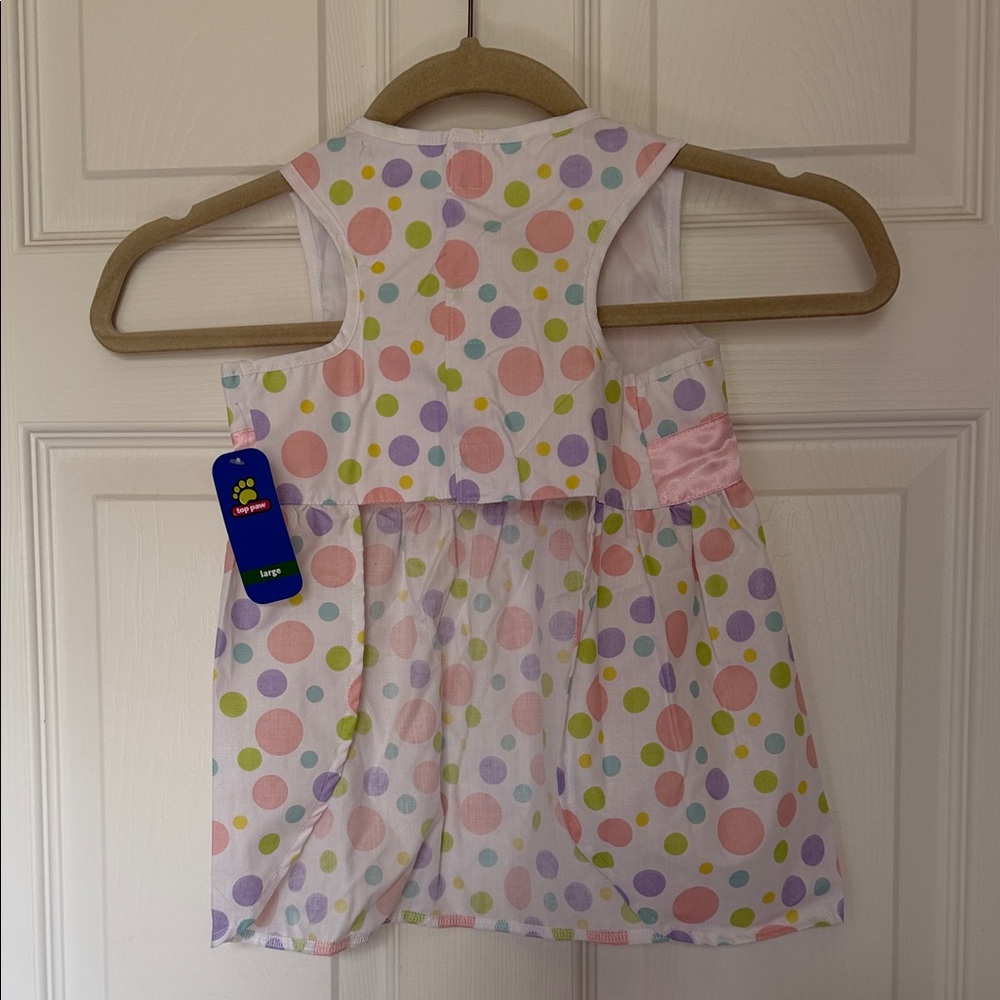 Top Paw Polka Dot Dog Dress - Pink, Purple, Green, White - Large - Picture 2 of 4